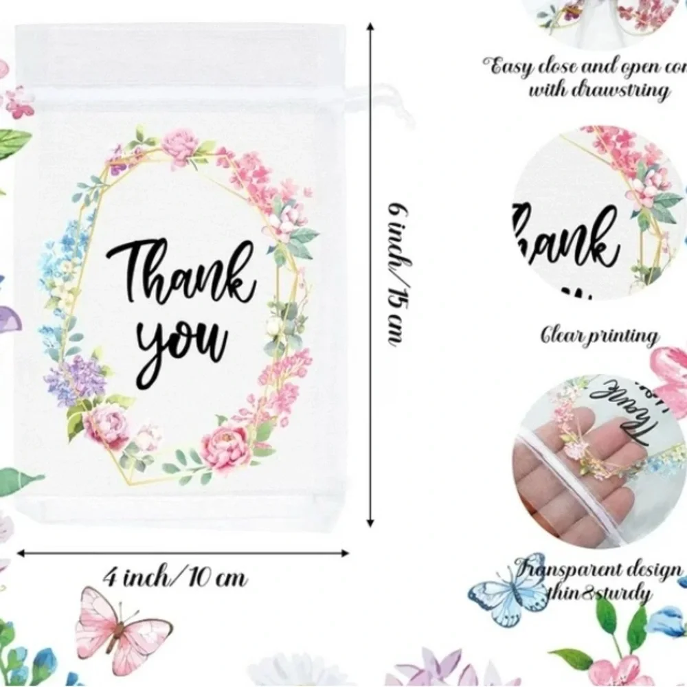 50 Floral Thank You Organza Gift Bags